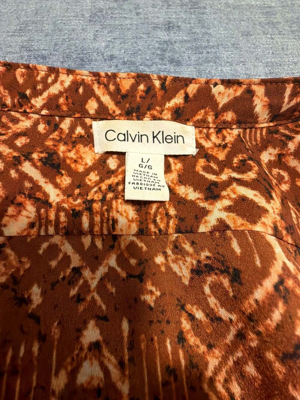 Calvin Klein Brown Geometric Print Button-Down Long Sleeve Shirt Size L